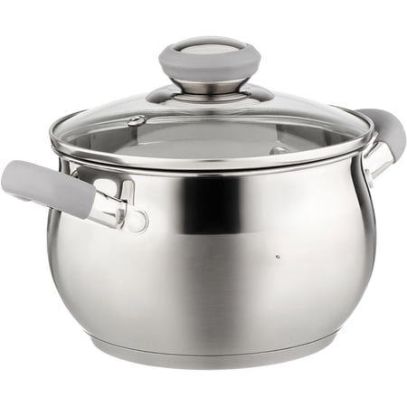 Modern 2 Quart Stainless Steel Stock Pot with Glass Lid, Tri-Ply Bottom for Even Heating, Induction Compatible, Dishwasher Safe, Heatproof Handles