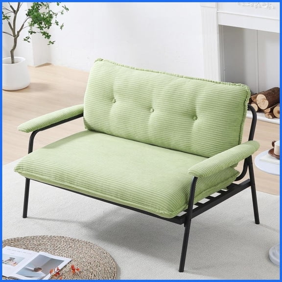 Modern 2-Seat Polyester Sofa, 53'' Compact Size for Small Apartments with Tufted Backrest & Black Metal Frame