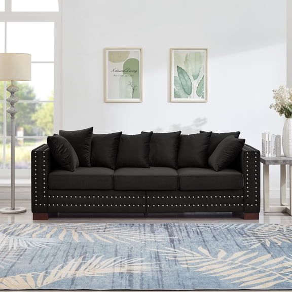 Modern 2-Seat Sofa Sofa, Velvet Fabric, Ample Storage, Removable Cover, Solid Wood, Silver & Black Living Room Built for Everyday Comfort & Style