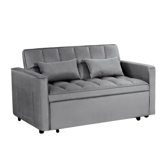 Modern 2-Seater Sofa, 54" Pull-Out Sleeper Sofa Bed for Living Room,Dark Gray + Velvet