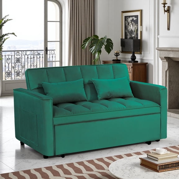 Modern 2-Seater Sofa, 54" Pull-Out Sleeper Sofa Bed for Living Room, Green
