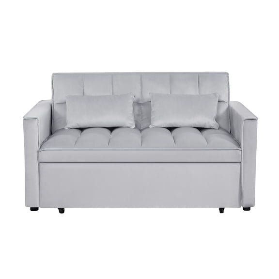 Modern 2-Seater Sofa, 54" Pull-Out Sleeper Sofa Bed for Living Room, Light Grey