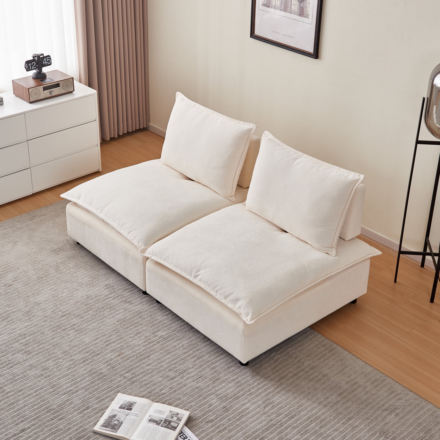 Modern 2 Seater Sofa Couch Modular Sectional Armless Sofa Free Combination Deep Seat Corner Couch for Living Room Apartment Office Small