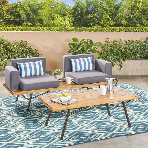 Modern 2 Seater Sofa with Acacia and Iron / Improve Patio Atmosphere