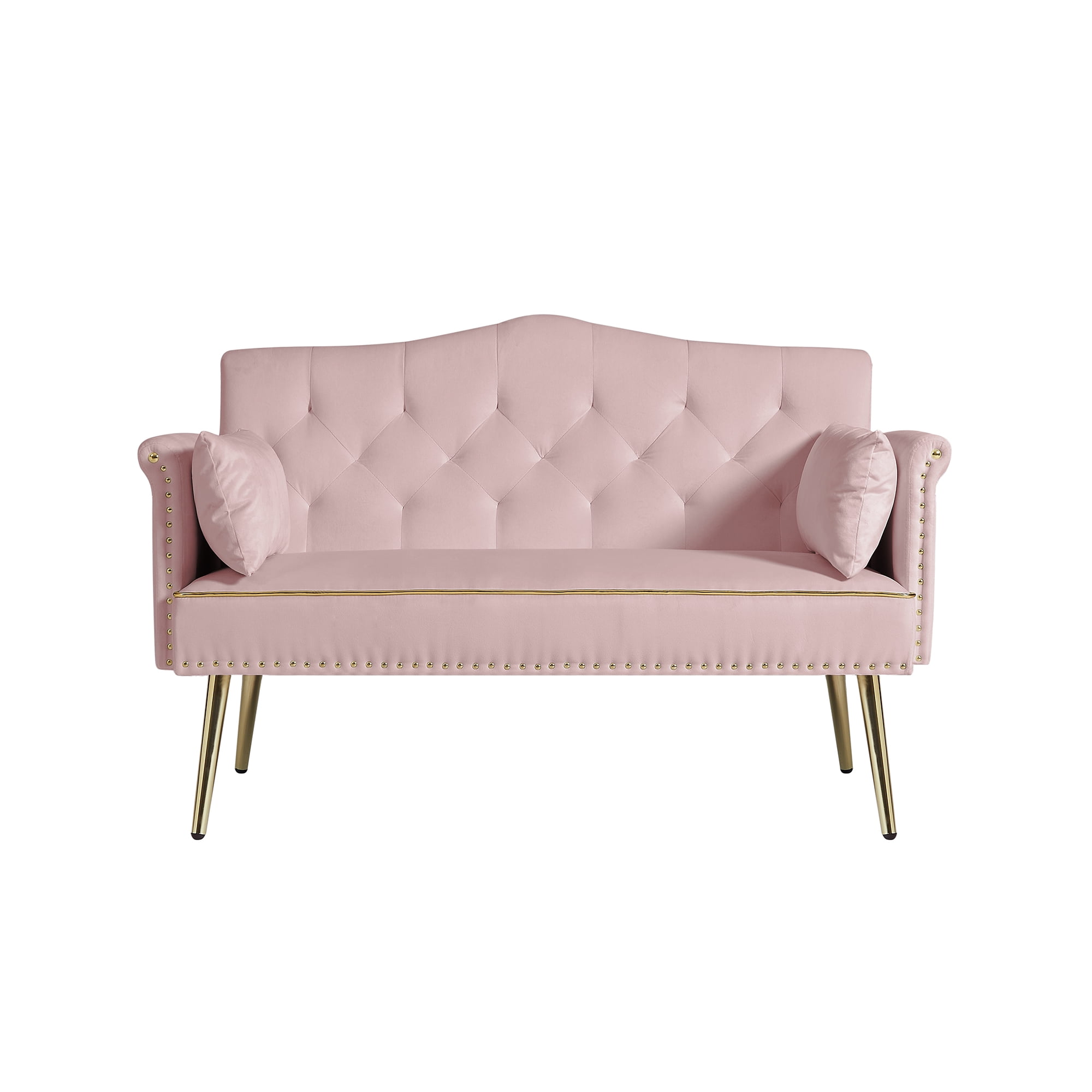 Modern 2 Seater Velvet Sofa, Button Tufted Small Couch Loveseat with Nailhead Trim and Pillows for Living Room Bedroom Apartment