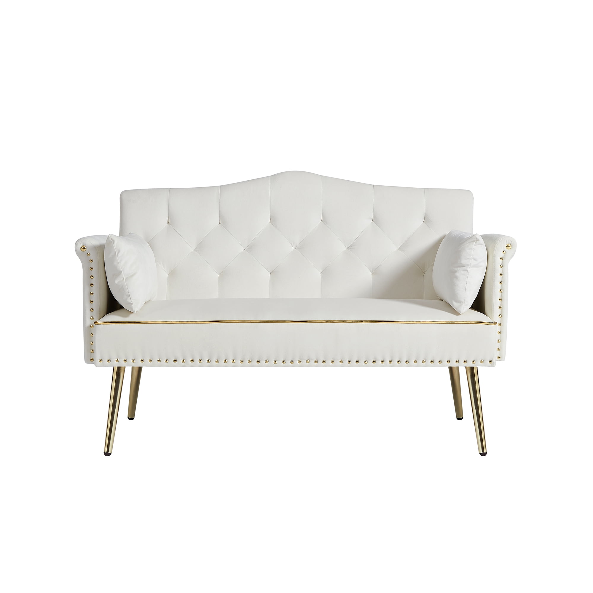 Modern 2 Seater Velvet Sofa, Button Tufted Small Couch Loveseat with Nailhead Trim and Pillows for Living Room Bedroom Apartment
