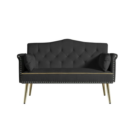 Modern 2 Seater Velvet Sofa, Button Tufted Small Couch Loveseat with Nailhead Trim and Pillows for Living Room Bedroom Apartment