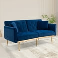 thumbnail image 1 of Modern 2 Seater Velvet Sofa with 2 Pillows, Adjustable Backrest Accent Sofa with Rose Golden Metal Feet, Sofa Turn Into Bed, Easy to Assemble, Navy, 1 of 7