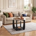 thumbnail image 1 of Modern 2-Tier Glass Round Coffee Table with Storage Shelf, 32" Center Table with Rolling Wheels for Small Spaces,Black, 1 of 9