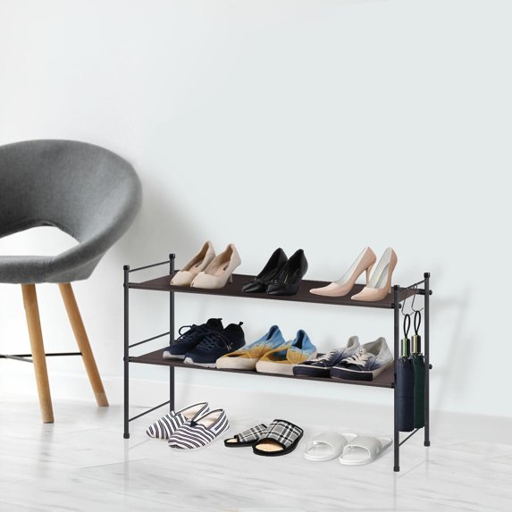 Modern 2-Tier Shoe Storage Freestanding Organizer Rack Entryways Hallways Dorm