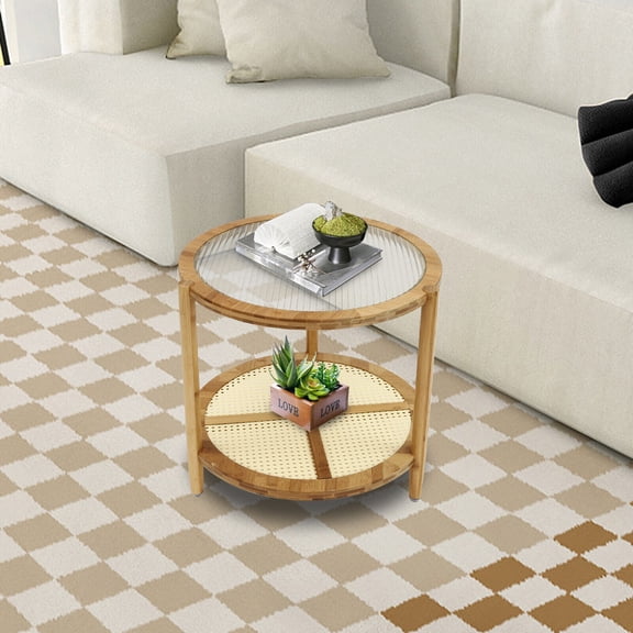 Modern 2-Tier Small Side Round End Table Coffee Table Nightstand for Living Room Furniture