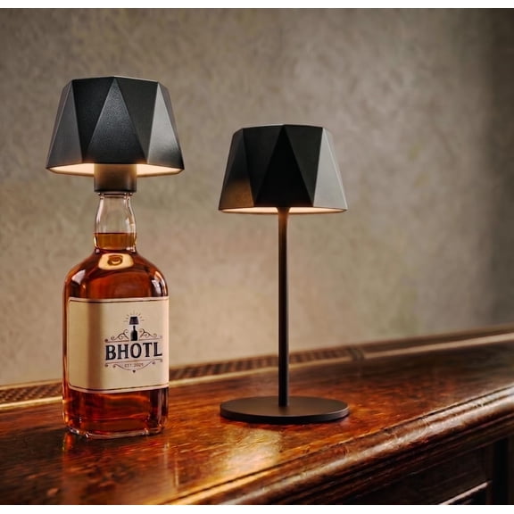 Modern 2-in-1 Table Lamp & Bottle Lamp, Pleated Metal Shade Touch Control Lamp | Adjustable Height, Warm Light & RGB, Stepless Dimming, Anti-Tip Design,Triangle,Black