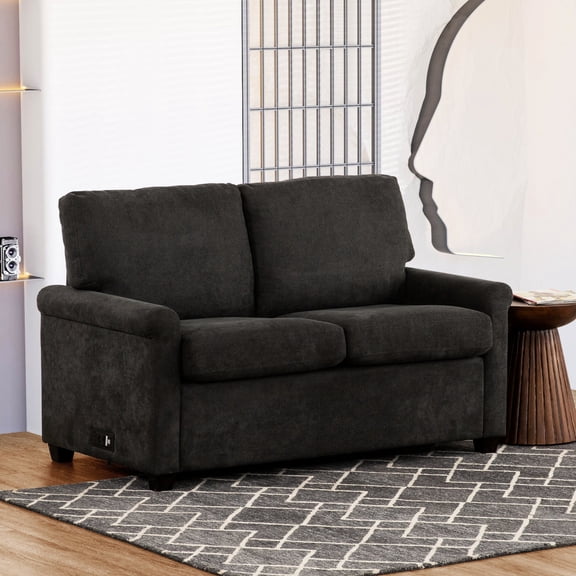Convertible Sofa with Rolled Arms, Cushion Back, USB Ports - Durable for Living Room, Charge Electronics