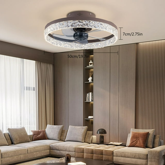 Modern 20inch Round LED Ceiling Fan Light FlushMount Living Room Fan