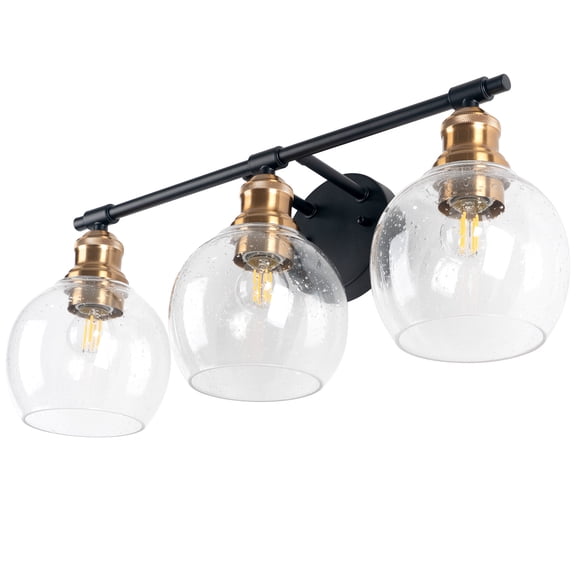 Modern 21.9 In. 3-light Black And Copper Wall Sconce With Glass Shade Wall Light Fixtures For Mirror, No Bulbs Included