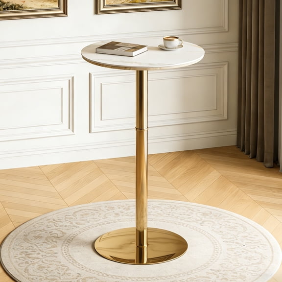Modern 23.6" Round Bar High Pub Bistro Table with Stainless Steel Base for Home Bar Kitchen Patio Party