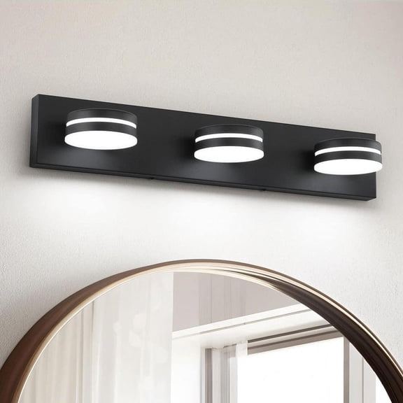 Modern 23.6 in. 3-Light LED Vanity Light Dimmable Matte Black Bathroom Mirror Lighting with 350° Adjustable Heads