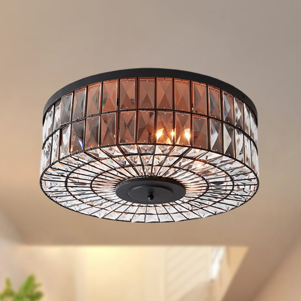 Modern 24 Inch Round Crystal Flush Mount Ceiling Light, Premium White ...