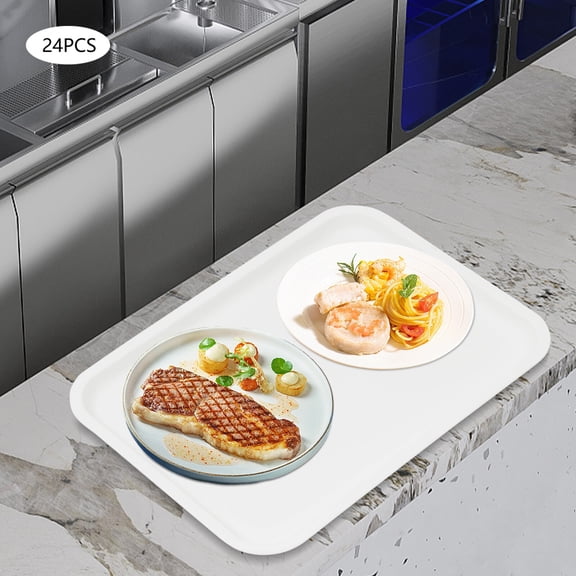 Modern 24 Pscks PP Fast-Food-Tabletts Trays Cafeteria-Tabletts Rectangle White 36*27*2 cm for Fast Food Restaurants, Cafeterias, Kitchens