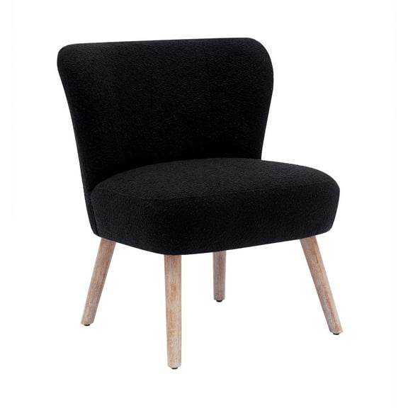 Modern 25" Wide Wingback Accent Chair with Water and Stain Resistant Boucle Upholstered Fabric, Black