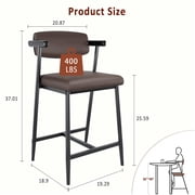 Modern 26" Counter Height Bar Stools with Arms   Set of 4   Wide Upholstered Brown Leather Seats, Backrest & Metal Footrest   Heavy Duty Frame, Easy Assembly   Perfect for Kitchen Island or Bar