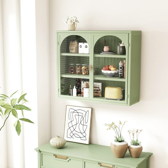 Modern 27.28" Wall Cabinet With Glass Doors, Three Storage For Various Rooms, Woven Pattern, Rust Storage, Look Any Place, Versatile