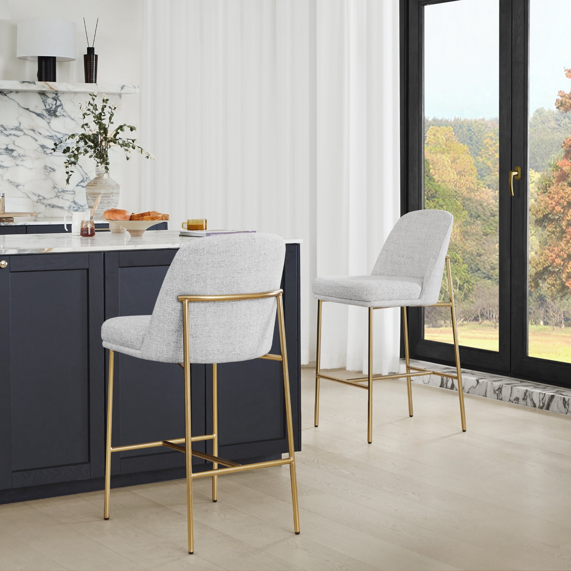 Spruce & Spring Modern 27-Inch Contemporary Counter Stool Set with Upholstered Seat and Metal Frame Set of 2, Cloud Fabric