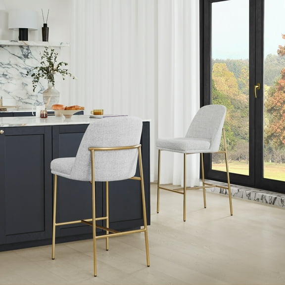 Spruce & Spring Modern 27-Inch Contemporary Counter Stool Set with Upholstered Seat and Metal Frame Set of 2, Cloud Fabric