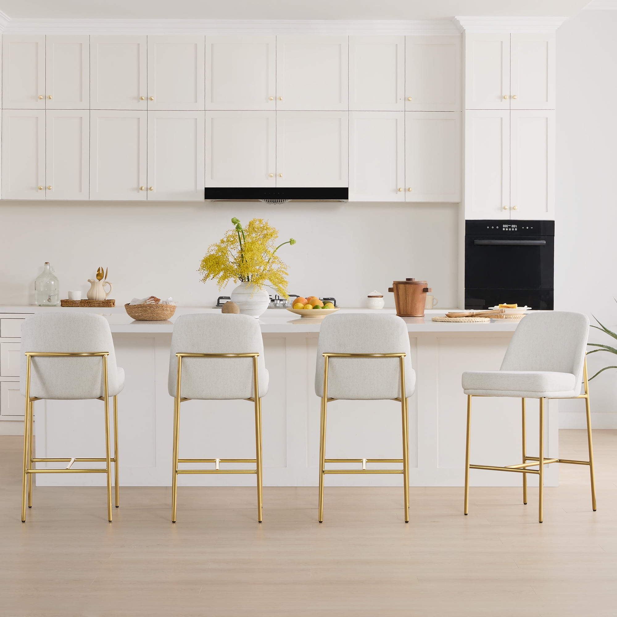 Spruce & Spring Modern 27-Inch Contemporary Counter Stool Set with Upholstered Seat and Metal Frame Set of 2, Cream Fabric