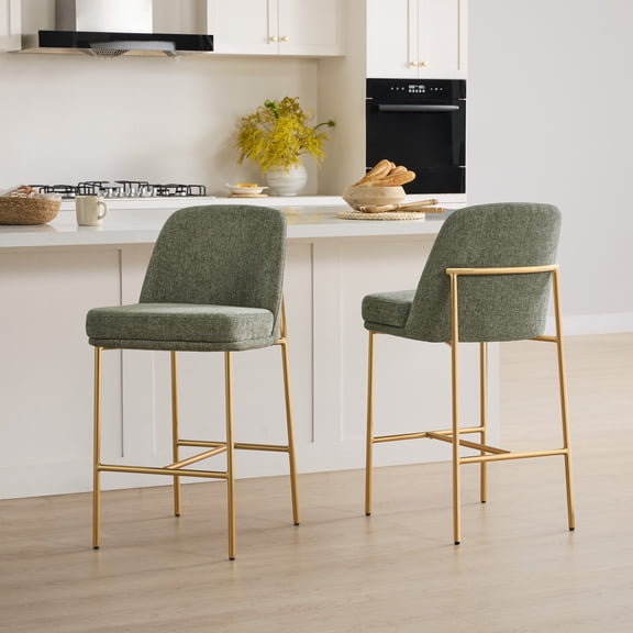 Spruce & Spring Modern 27-Inch Contemporary Counter Stool Set with Upholstered Seat and Metal Frame Set of 2, Moss Green Fabric