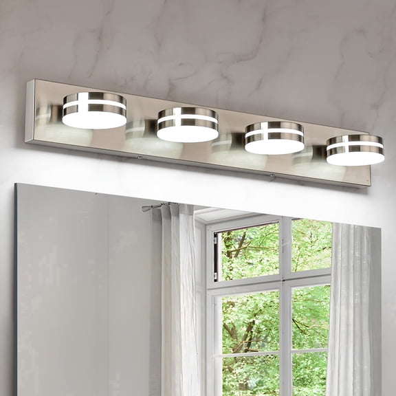 Modern 29.9 in. 4-Light LED Vanity Light Dimmable Nickel Bathroom Mirror Lighting with 350° Adjustable Heads