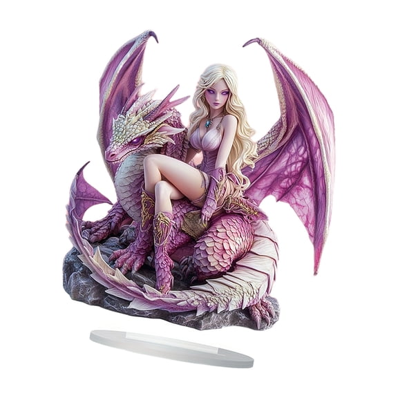 Modern 2D Flat Dragon and Beauty Woman Acrylic Figurine Ornament with Base Home Accent Unique Gift For Adults Kids