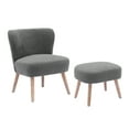 thumbnail image 1 of Modern 2PC Set Wide Wingback Accent Chair in Water and Stain Resistant Boucle Upholstered Fabric and Ottoman, Gray, 1 of 5
