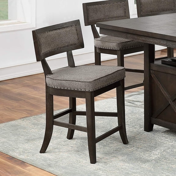 Modern 2pcs High Chairs Kitchen Dining Room Rustic Espresso Finish Counter HT Chairs Fabric Cushion Seats