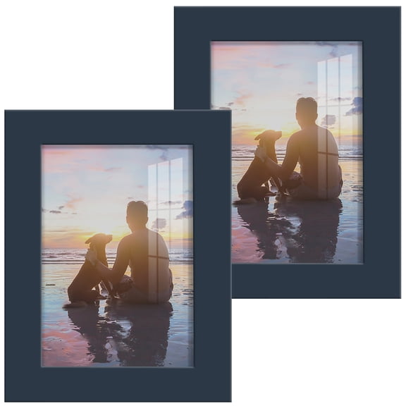 Modern 3.5 in. x 5 in. Dark Blue Picture Frame (Set of 2)