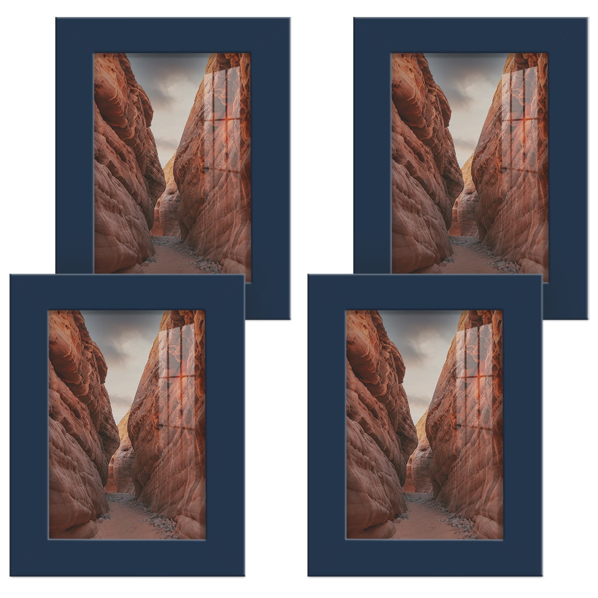 Modern 3.5 in. x 5 in. Dark Blue Picture Frame (Set of 4)
