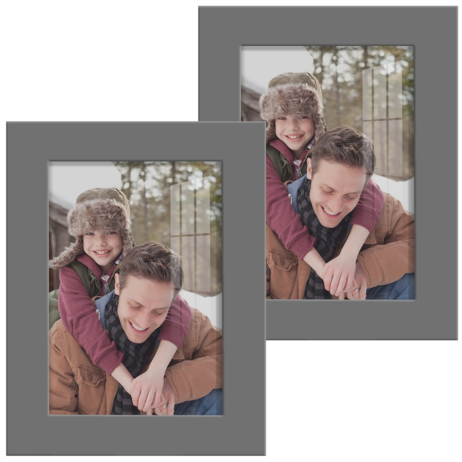 Modern 3.5 in. x 5 in. Grey Picture Frame (Set of 2)