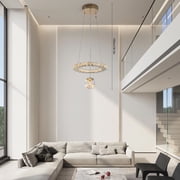 Modern 3-Color Ring Crystal Chandelier Adjustable Height&Shape+ LED Beads&String