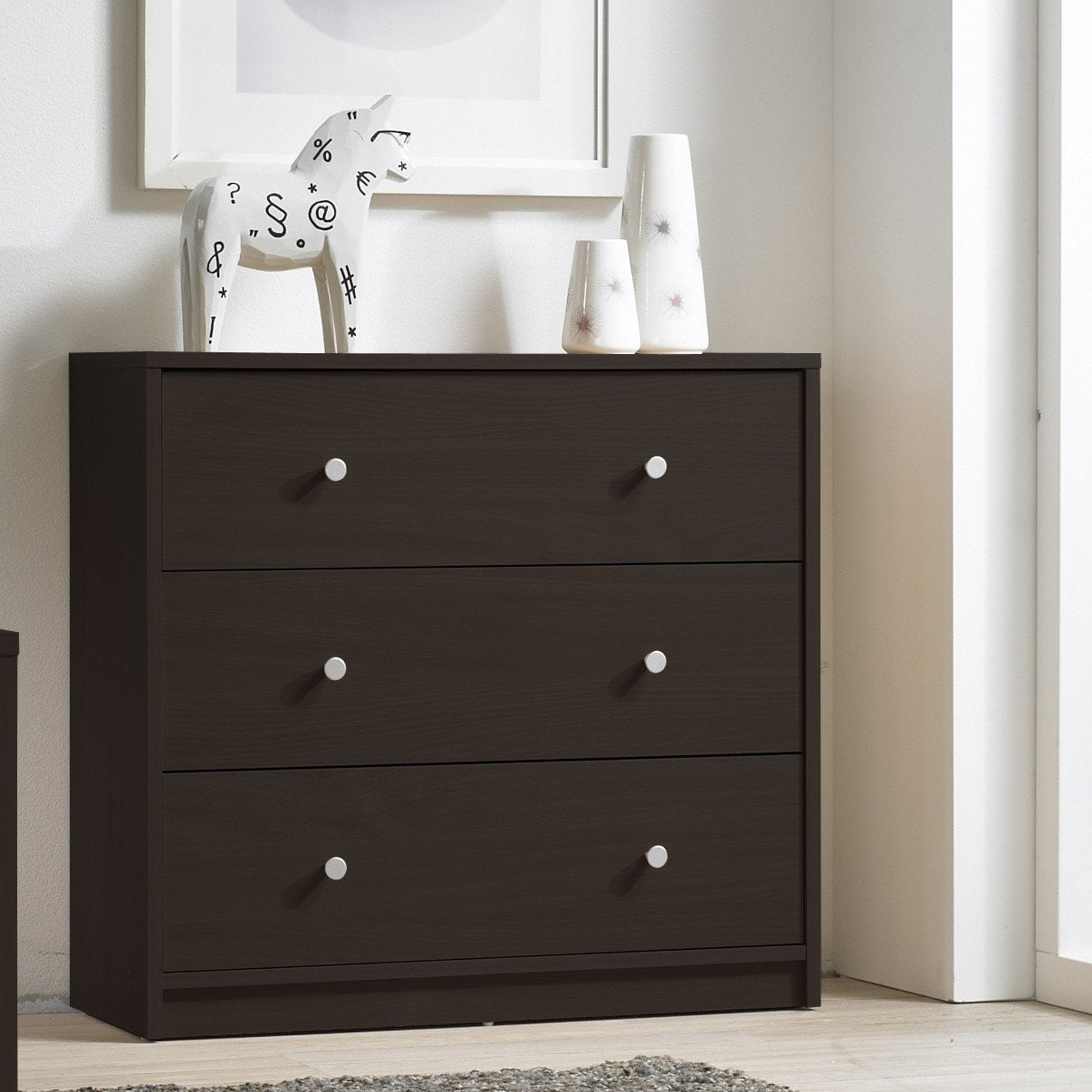 3 drawer dresser dark brown Bianca Chip Carved 3 Drawer Dresser, Antique Bronze & Black main image 1