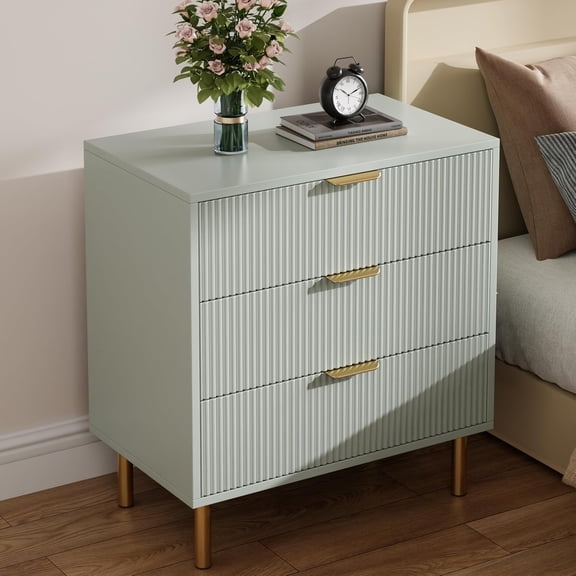 Modern 3 Drawer Dresser for Bedroom with Gold Handle and Large Drawer, Wood Double Chest of Drawers and Storage Organizer for Living Room, Hallway, Entryway