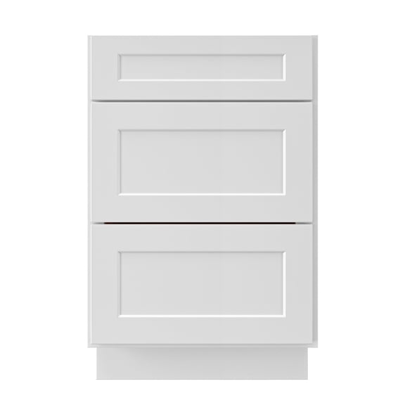 Modern 3-Drawer Kitchen Base Cabinet, Soft-Close Pots & Pans Storage 24" Widths White