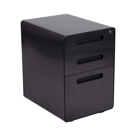 Modern 3-Drawer Mobile Locking Filing Cabinet In Black With Anti-Tilt Mechanism