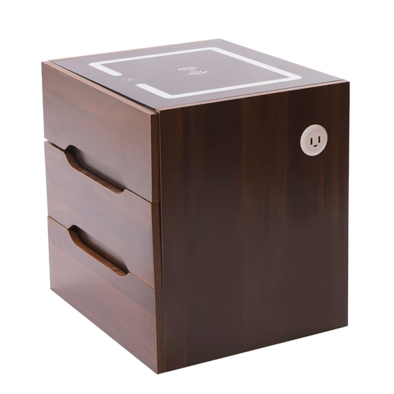 Modern 3 Drawers Nightstand Bedroom Storage Bedside Table LED Lighting End Desk Brown