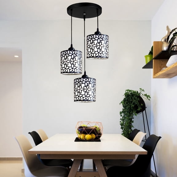 Modern 3-Head Petal LED Pendant Chandelier, Round Black Ceiling Pendant Lamp with E27 Sockets for Dining Room