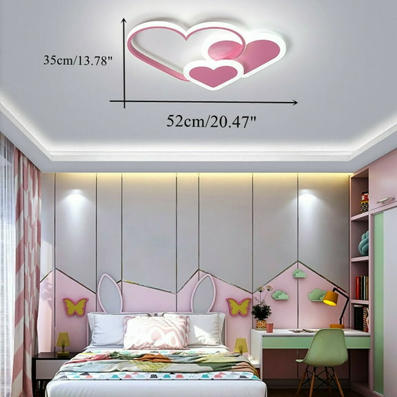 Modern 3 Heart-Shaped Romance Ceiling Light with Remote Control, Stepless Dimming LED Chandelier Flush Mount, Metal Acrylic Ceiling Lamp for Living Room and Bedroom, Pink