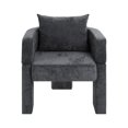 thumbnail image 1 of Modern 3-Leg Chenille Accent Chair with Ergonomic Arms & Removable Pillow, Plush Small Space Armchair, Single Sofa Chair for Living Room, Bedroom, Dining Room and Office, Dark Green, 1 of 3