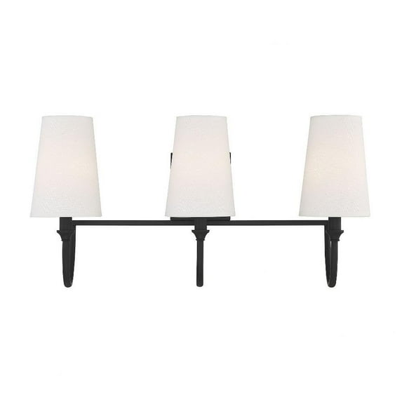 Modern 3-Light Bath Bar Vanity Light with Cone Shaped Fabric Shade 24 inches W X 12 inches H-Matte Black Finish Bailey Street Home 159-Bel-4167323