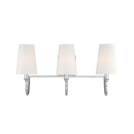Modern 3-Light Bath Bar Vanity Light with Cone Shaped Fabric Shade 24 inches W X 12 inches H-Polished Nickel Finish Bailey Street Home 159-Bel-4167324