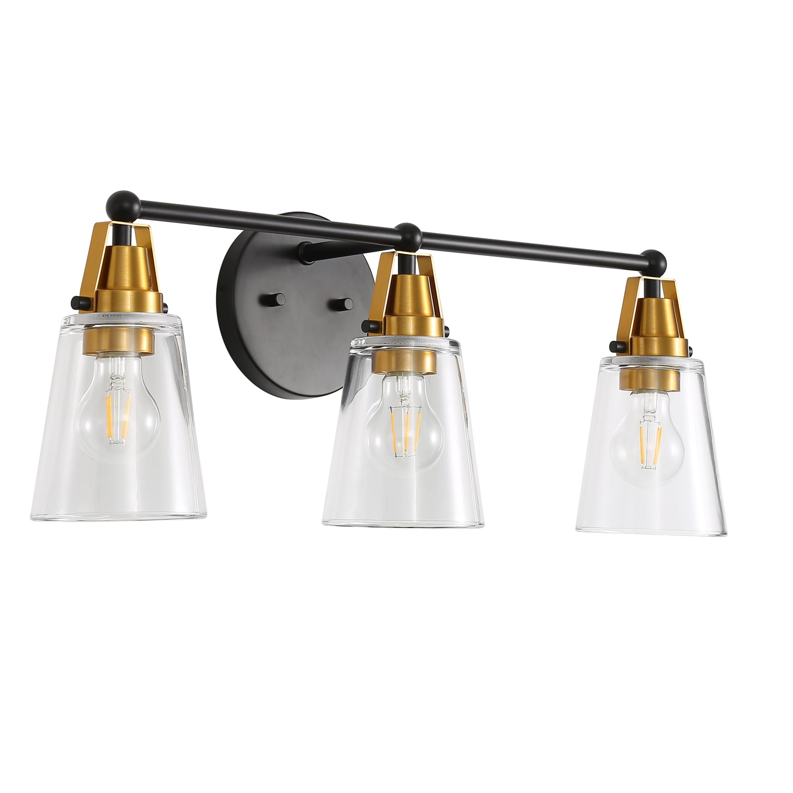 Modern 3-Light Black & Bronze Bathroom Vanity Light with Clear Glass Shade - E26 Wall Sconces for Living Room, Bedroom, Hallway (Bulb Not Included)