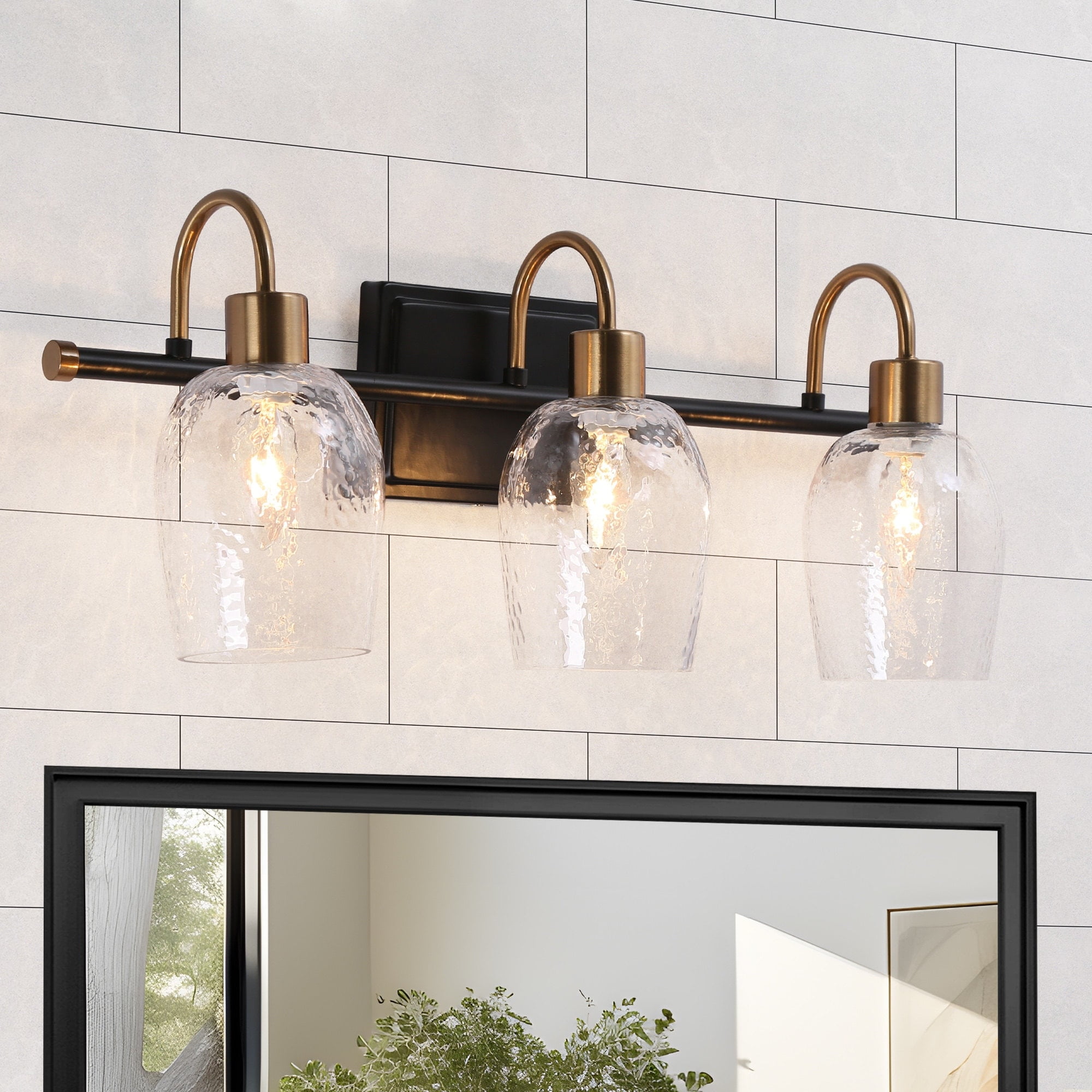 Modern 3Light Black Gold Linear Bathroom Vanity Lights Wine Glass Wall